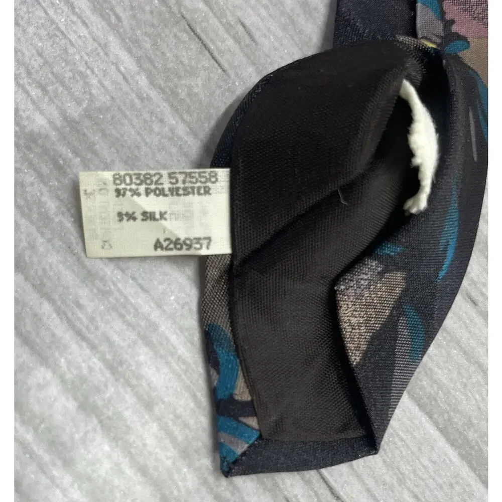 Oscar de la Renta Silk Tie Dark Floral 90s Abstract Painterly Botanical Necktie